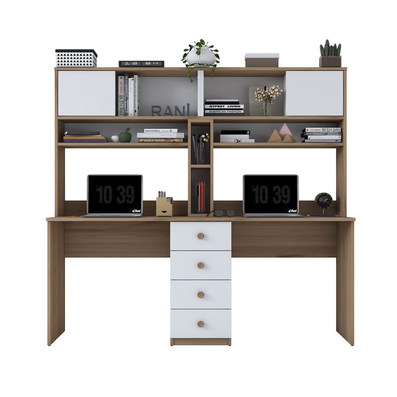 Skrivebord Wallxpert Eska (180 x 166,3 x 50 cm) Valnøtt hvit - Valnøtt og hvit - Møbler - Bord - Kontorbord - Skrivebord