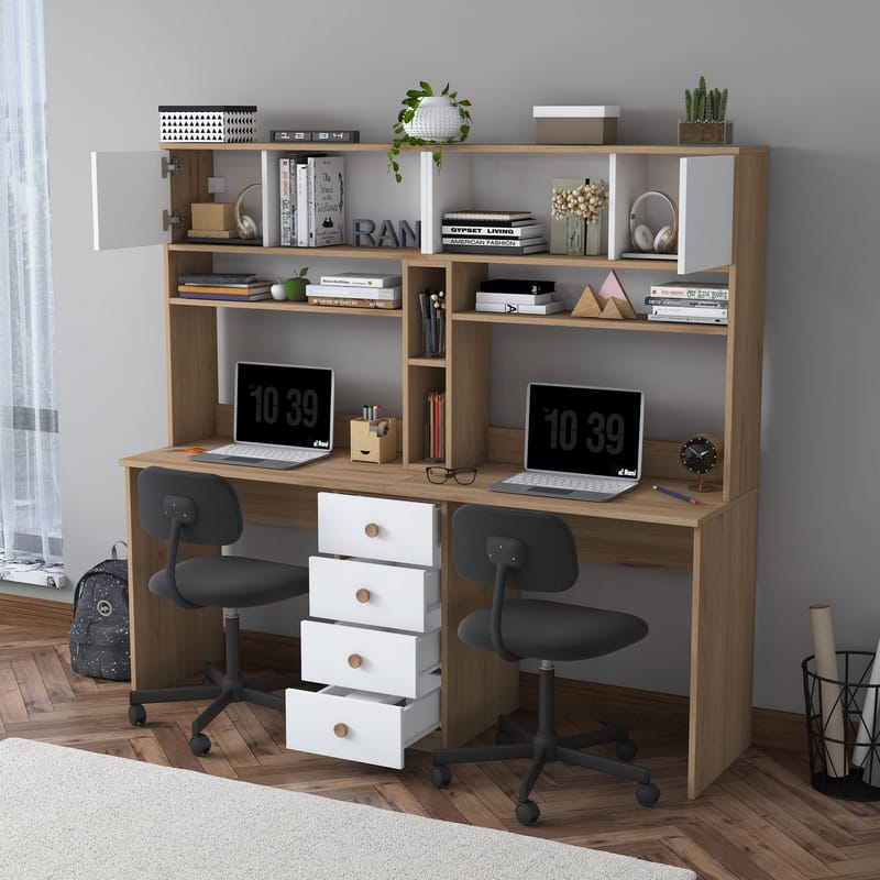 Skrivebord Wallxpert Eska (180 x 166,3 x 50 cm) Valnøtt hvit - Valnøtt og hvit - Møbler - Bord - Kontorbord - Skrivebord
