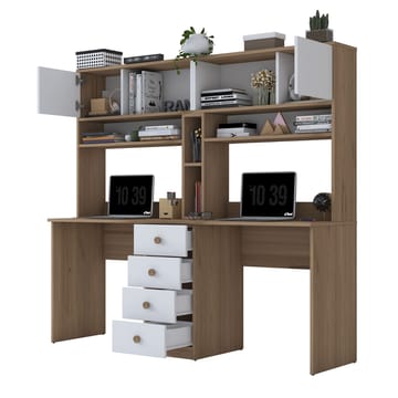 Skrivebord Wallxpert Eska (180 x 166,3 x 50 cm) Valnøtt hvit - Valnøtt og hvit - Møbler - Bord - Kontorbord - Skrivebord