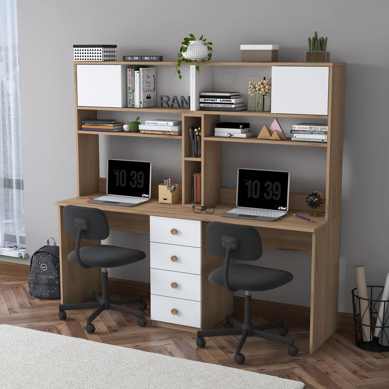 Skrivebord Wallxpert Eska (180 x 166,3 x 50 cm) Valnøtt hvit - Valnøtt og hvit - Møbler - Bord - Kontorbord - Skrivebord