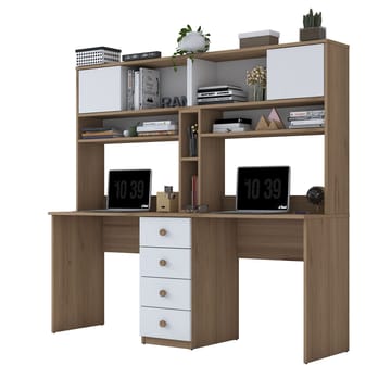 Skrivebord Wallxpert Eska (180 x 166,3 x 50 cm) Valnøtt hvit - Valnøtt og hvit - Møbler - Bord - Kontorbord - Skrivebord