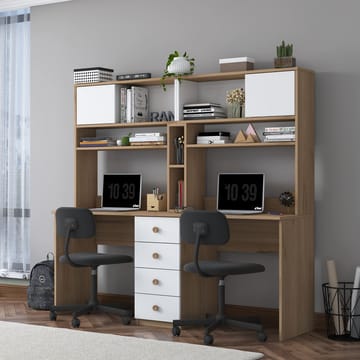 Skrivebord Wallxpert Eska (180 x 166,3 x 50 cm) Valnøtt hvit - Valnøtt og hvit - Møbler - Bord - Kontorbord - Skrivebord