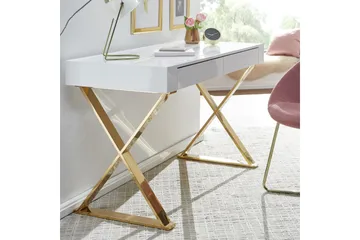 Willowdale Skrivebord 118 cm med Oppbevaring 2 Skuffer - Hvit/Gull - Møbler - Bord - Kontorbord - Skrivebord