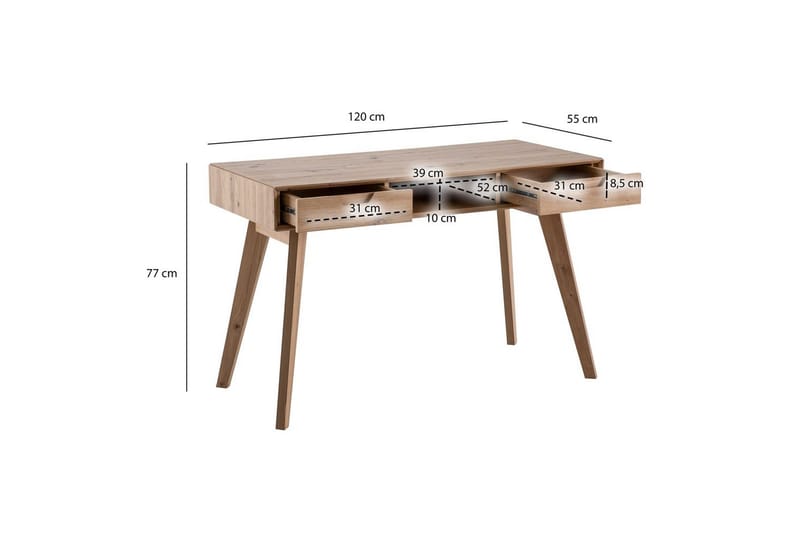 Skrivebord Wohnling Eiketre stil 120 cm med 2 skuffer oppbevaringsplass moderne - Møbler - Bord - Kontorbord - Skrivebord