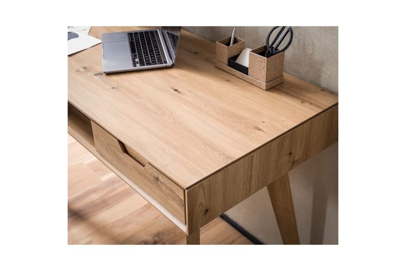 Skrivebord Wohnling Eiketre stil 120 cm med 2 skuffer oppbevaringsplass moderne - Møbler - Bord - Kontorbord - Skrivebord