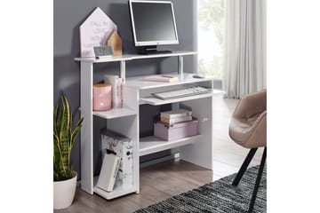 Skrivebord Wohnling for datamaskin med hjul, uttrekkbart tastatur, moderne stil Hvit - Hvit - Møbler - Bord - Kontorbord - Skrivebord