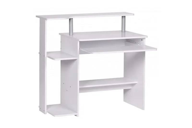 Skrivebord Wohnling for datamaskin med hjul, uttrekkbart tastatur, moderne stil Hvit, Hvit