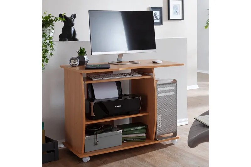 Skrivebord Wohnling for laptop eller datamaskin med hjul, uttrekkbart tastatur, moderne stil Bøk - Bøk - Møbler - Bord - Kontorbord - Skrivebord