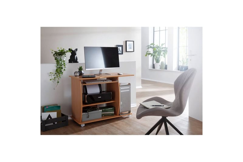 Skrivebord Wohnling for laptop eller datamaskin med hjul, uttrekkbart tastatur, moderne stil Bøk - Bøk - Møbler - Bord - Kontorbord - Skrivebord