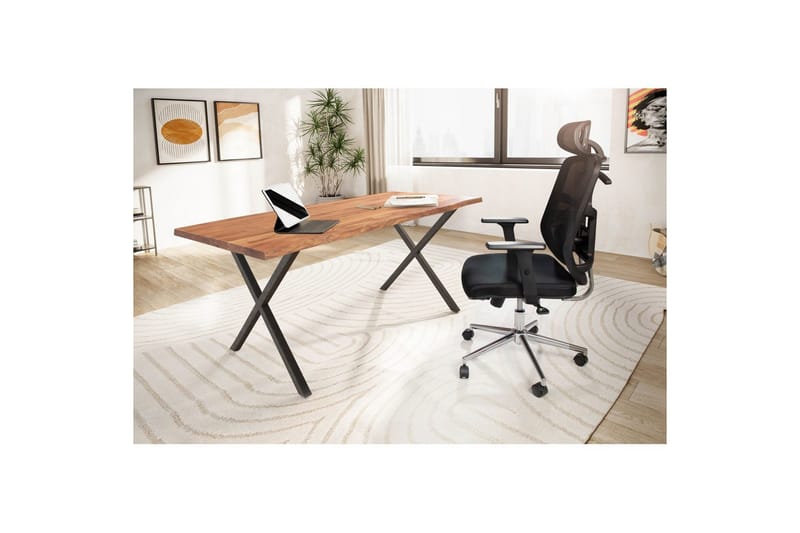 Skrivebord Wohnling Massivt treverk trekanter metallbein landlig stil Svart, krysset, 200x100 cm - Svart, krysset, 200x100 cm - Møbler - Bord - Kontorbord - Skrivebord