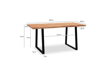 Skrivebord Wohnling Massivt treverk trekanter metallbein landlig stil Svart, Rett, 200x100 cm - Svart, Rett, 200x100 cm - Møbler - Bord - Kontorbord - Skrivebord