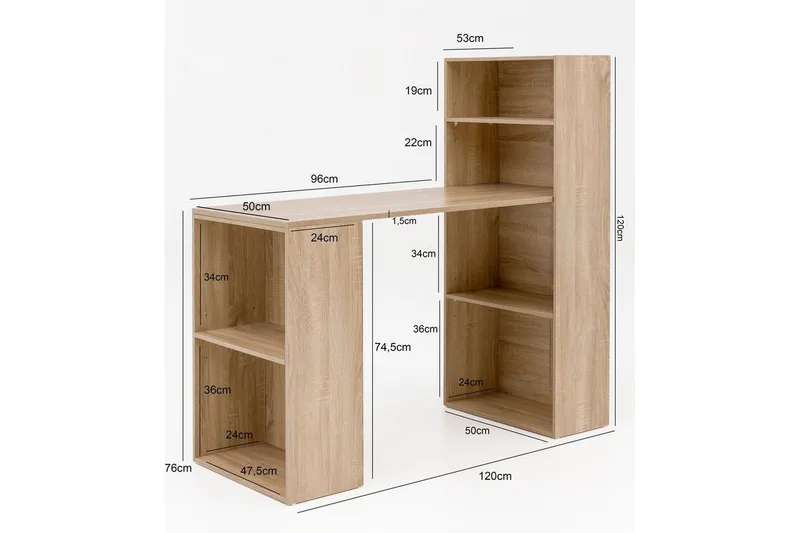 Skrivebord Wohnling med hylle 120x120x53 cm tre moderne stil Sonoma - Sonoma - Møbler - Bord - Kontorbord - Skrivebord