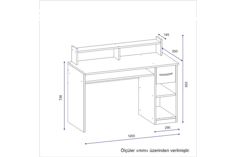 Yemisen Skrivebord 120 cm med Oppbevaringsskuff + Hyller - Antrasitt - Møbler - Bord - Kontorbord - Skrivebord