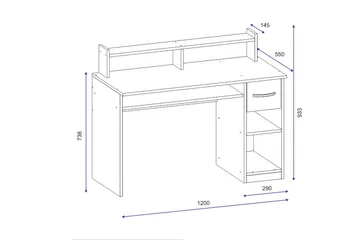 Yemisen Skrivebord 120 cm med Oppbevaringsskuff + Hyller - Hvit - Møbler - Bord - Kontorbord - Skrivebord