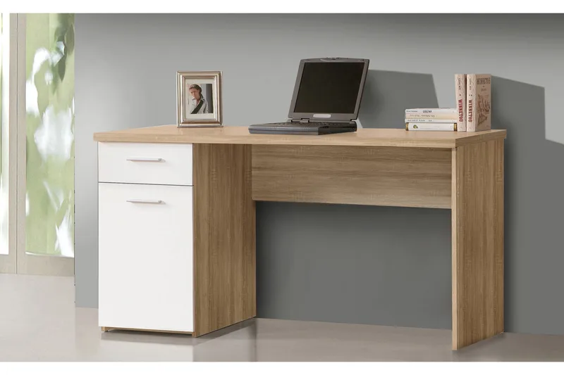 Zafeer Skrivebord 140 cm med Oppbevaringsskuff + Skap, Brun/Hvit