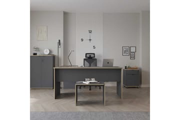 Soonam Skrivebord 160x144 cm - Rødfarget tre/Antrasitt - Møbler - Bord - Kontorbord - Skrivebord