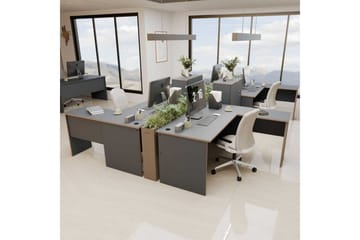Soonam Skrivebord 160x144 cm - Rødfarget tre/Antrasitt - Møbler - Bord - Kontorbord - Skrivebord