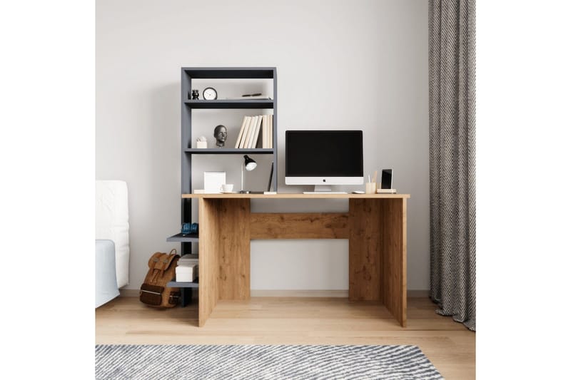 Studie skrivebord & bokhylle Sorav Eik / Antrasitt - Eik / Antrasitt - Møbler - Bord - Kontorbord - Skrivebord