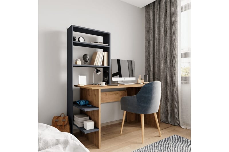Studie skrivebord & bokhylle Sorav Eik / Antrasitt, Eik / Antrasitt