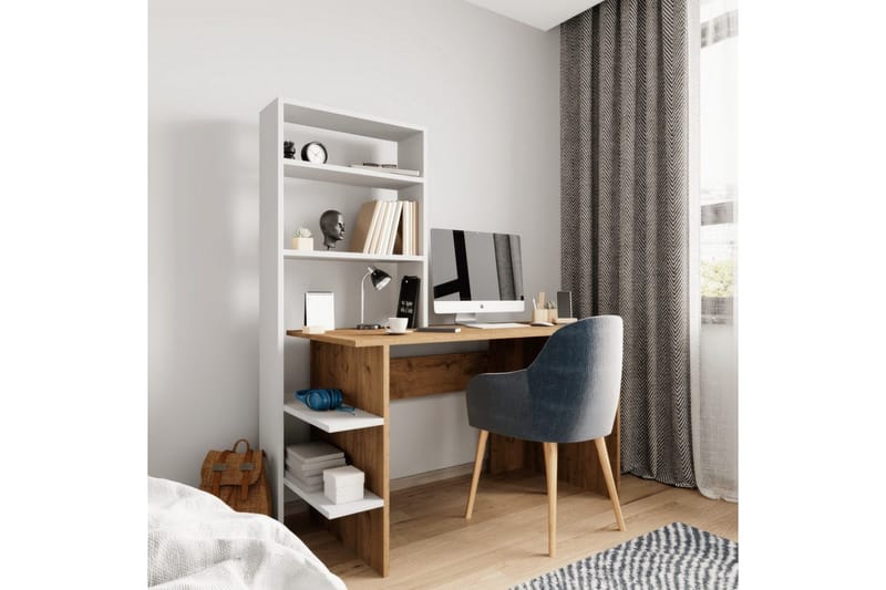 Studie skrivebord & bokhylle Sorav Eik / Hvit, Eik / Hvit