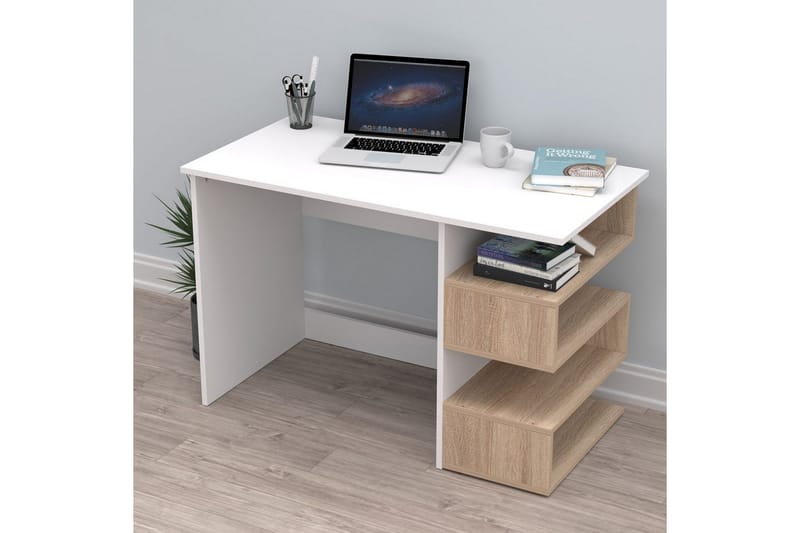 Studie skrivebord Coren Hvit / Sonomo - Hvit - Møbler - Bord - Kontorbord - Skrivebord
