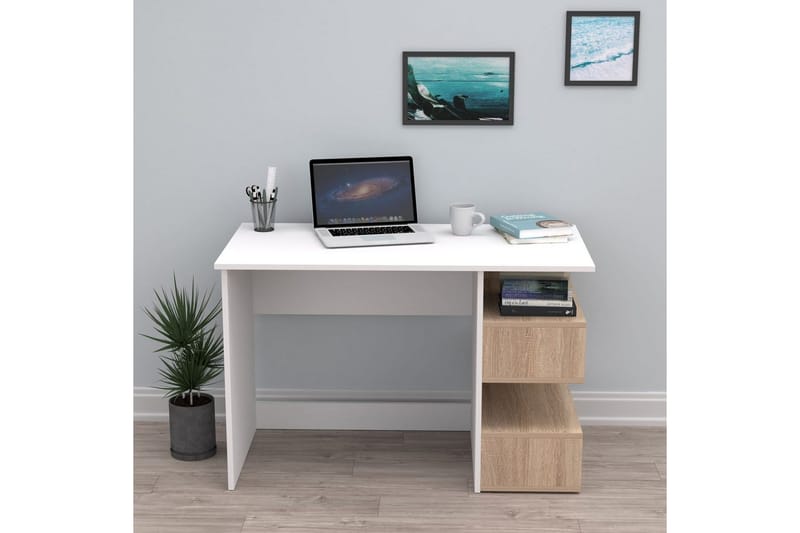 Studie skrivebord Coren Hvit / Sonomo - Hvit - Møbler - Bord - Kontorbord - Skrivebord