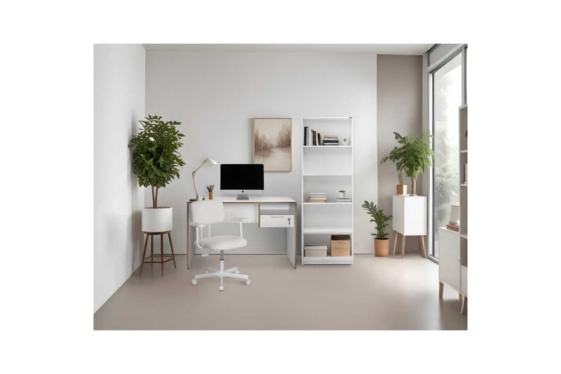 Studie skrivebord Matulca Hvit / Eik - Hvit / Eik - Møbler - Bord - Kontorbord - Skrivebord