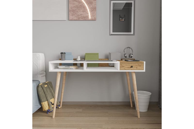 Studie skrivebord Miraen Hvit / Eik - Hvit - Møbler - Bord - Kontorbord - Skrivebord