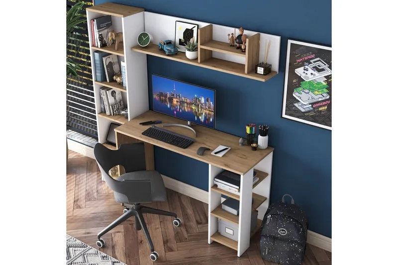 Studie skrivebord Traven Valnøtt / Hvit - Hvit - Møbler - Bord - Kontorbord - Skrivebord