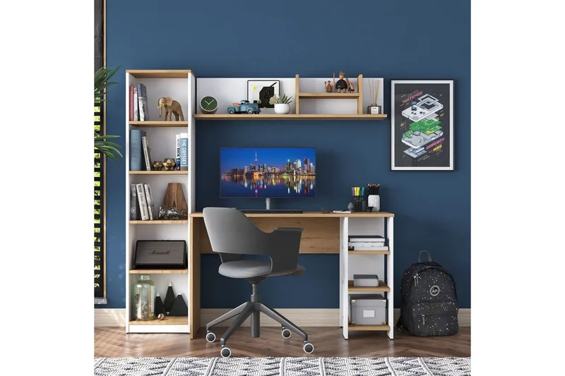 Studie skrivebord Traven Valnøtt / Hvit - Hvit - Møbler - Bord - Kontorbord - Skrivebord