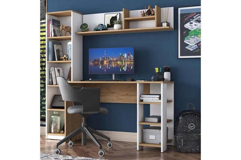 Studie skrivebord Traven Valnøtt / Hvit - Hvit - Møbler - Bord - Kontorbord - Skrivebord