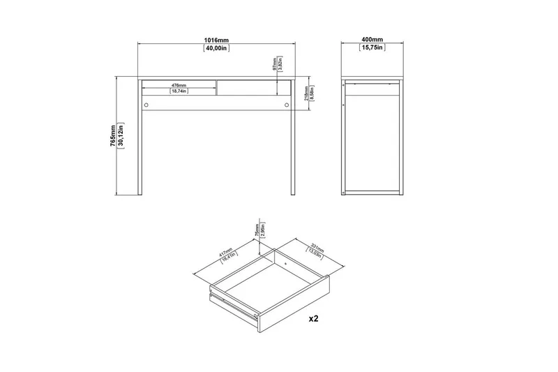 Taketo Skrivebord 40x101,6 cm - Hvit - Møbler - Bord - Kontorbord - Skrivebord