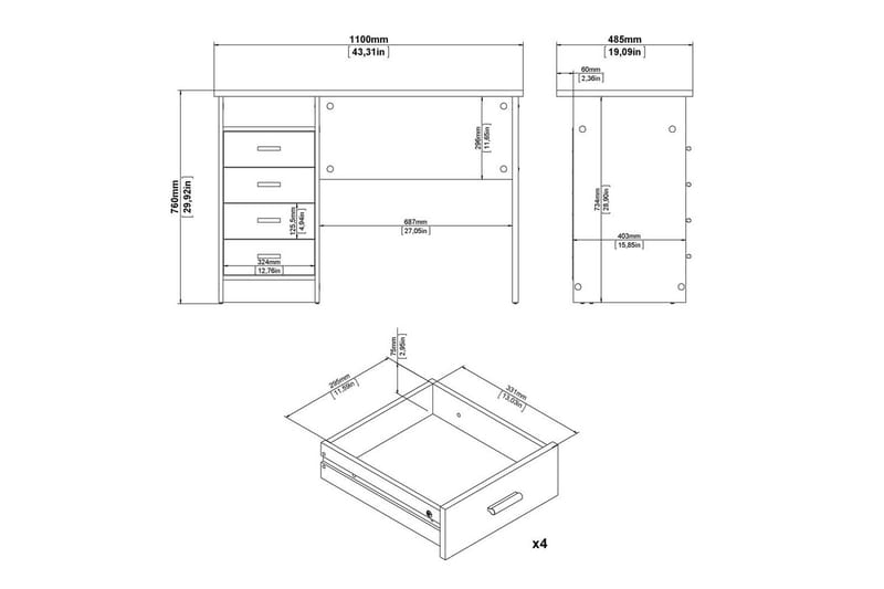 Taketo Skrivebord 48,5x110 cm - Natur - Møbler - Bord - Kontorbord - Skrivebord