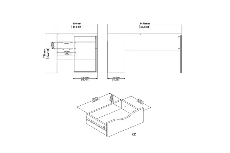 Taketo Skrivebord 81x145,1 cm - Hvit - Møbler - Bord - Kontorbord - Skrivebord