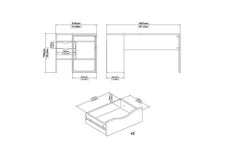 Taketo Skrivebord 81x145,1 cm - Hvit - Møbler - Bord - Kontorbord - Skrivebord