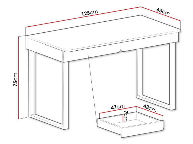 Travic Skrivebord 125 cm med Skuffer i Tre med Eikeutseende - Beige - Møbler - Bord - Kontorbord - Skrivebord