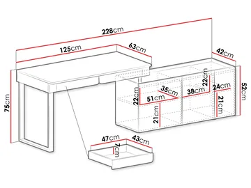 Travic Skrivebord 228 cm med Oppbevaring i Tre med Metallstativ - Trefarget - Møbler - Bord - Kontorbord - Skrivebord