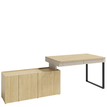 Travic Skrivebord 228 cm med Oppbevaring i Tre med Metallstativ - Trefarget - Møbler - Bord - Kontorbord - Skrivebord