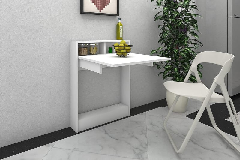 Veggskrivebord Lalenius 70cm med Oppbevaringshylle Sammenleg - Hvit - Skrivebord - Databord & PC bord