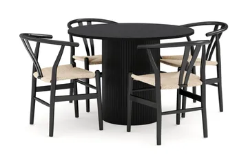 Kopparbo Matgruppe 106 cm Rund med 4 Dastoori Spisestol - Svart - Møbler - Bord - Spisegruppe