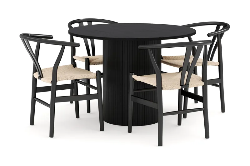 Kopparbo Matgruppe 106 cm Rund med 4 Dastoori Spisestol, Svart