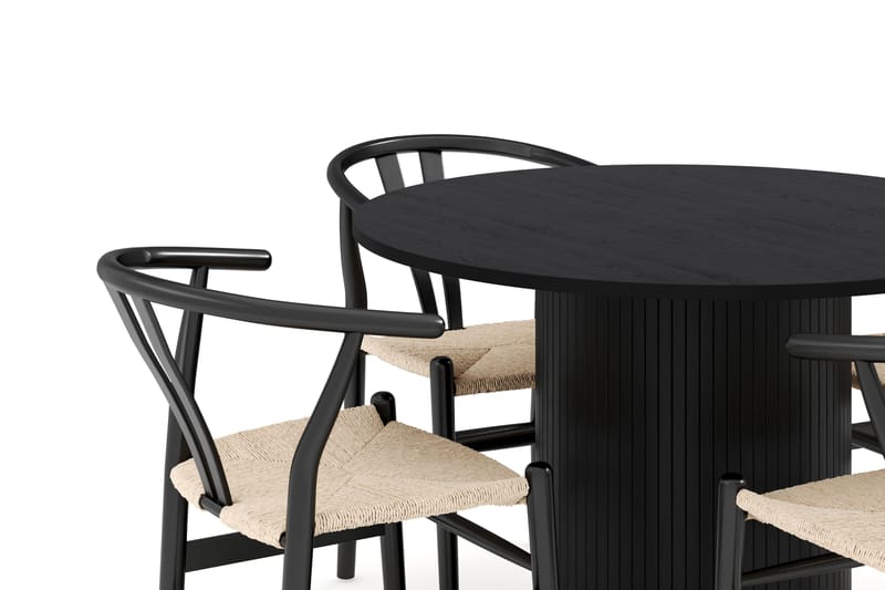 Kopparbo Matgruppe 106 cm Rund med 4 Dastoori Spisestol - Svart - Møbler - Bord - Spisegruppe