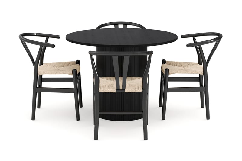 Kopparbo Matgruppe 106 cm Rund med 4 Dastoori Spisestol - Svart - Møbler - Bord - Spisegruppe