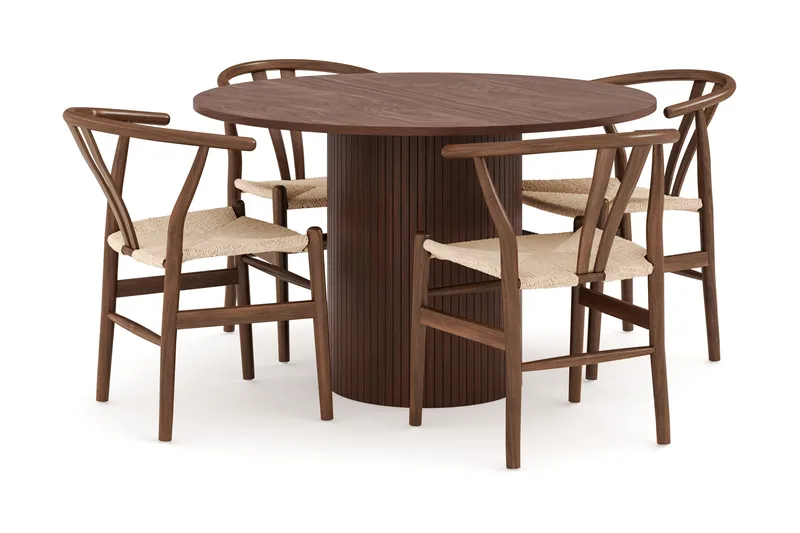 Kopparbo Matgruppe 120 cm Rund med 4 Dastoori Spisestol, Mørkebrun