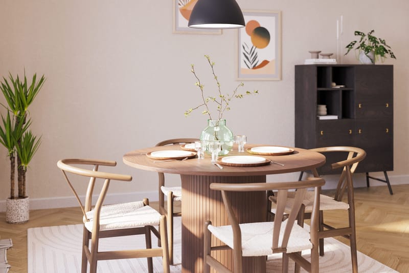 Kopparbo Matgruppe 120 cm Rund med 4 Dastoori Spisestol - Mørkebrun - Møbler - Bord - Spisegruppe