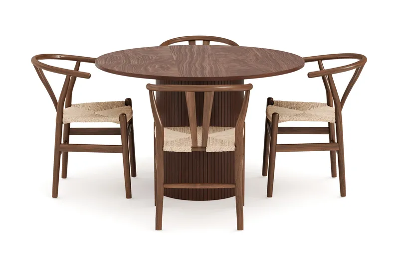 Kopparbo Matgruppe 120 cm Rund med 4 Dastoori Spisestol - Mørkebrun - Møbler - Bord - Spisegruppe