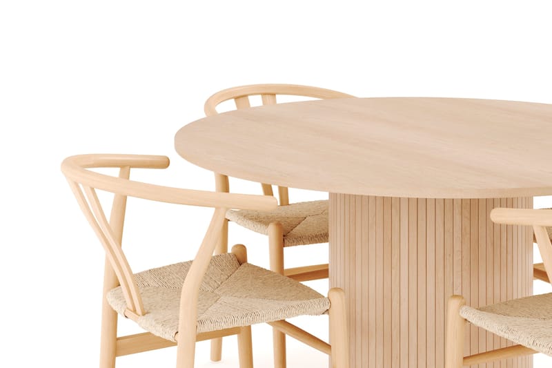 Kopparbo Matgruppe 130 cm Rund med 4 Dastoori Spisestol - Beige - Møbler - Bord - Spisegruppe