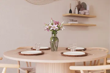 Kopparbo Matgruppe 130 cm Rund med 4 Dastoori Spisestol - Beige - Møbler - Bord - Spisegruppe