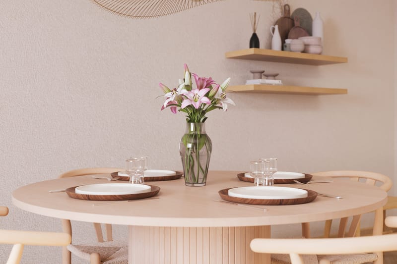 Kopparbo Matgruppe 130 cm Rund med 4 Dastoori Spisestol - Beige - Møbler - Bord - Spisegruppe