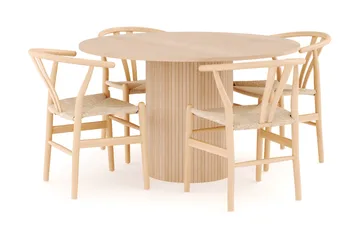 Kopparbo Matgruppe 130 cm Rund med 4 Dastoori Spisestol - Beige - Møbler - Bord - Spisegruppe